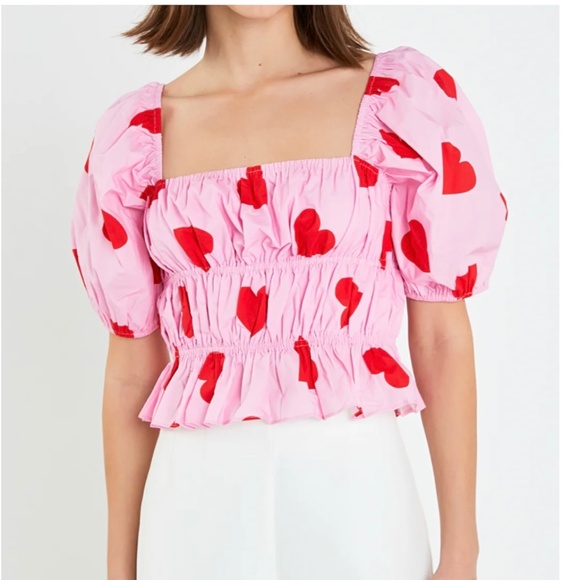 English Factory  Heart Shape Shirring Top New - Picture 1 of 4